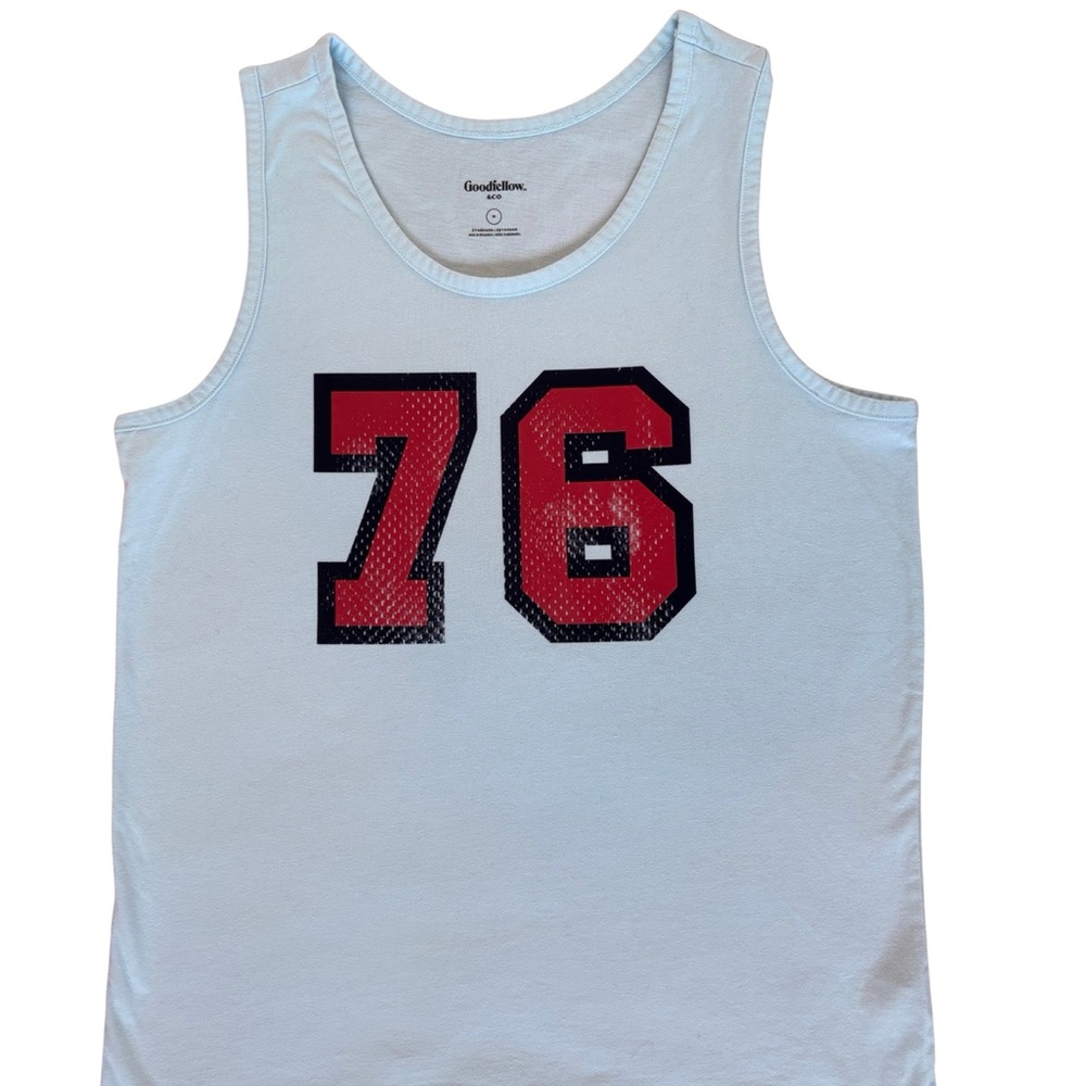 Goodfellow & Co Men’s Size M Blue Tank Top with Bold Red '76' Design